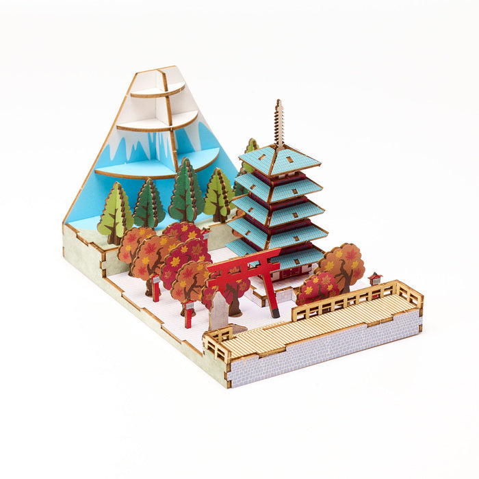 Wooden Art ki-gu-mi 日本の情景 富士と五重塔